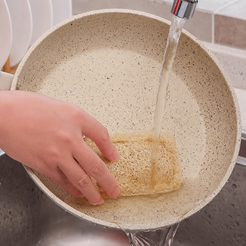Natural Loofah Cleaning Sponge Pad for Dishes, Pots & Kitchen Cleaning