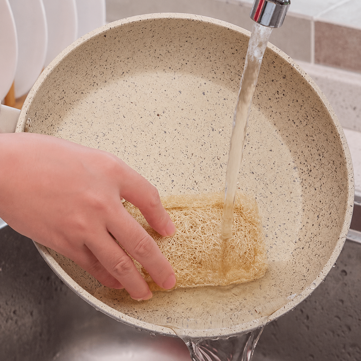 Natural Loofah Cleaning Sponge Pad for Dishes, Pots & Kitchen Cleaning