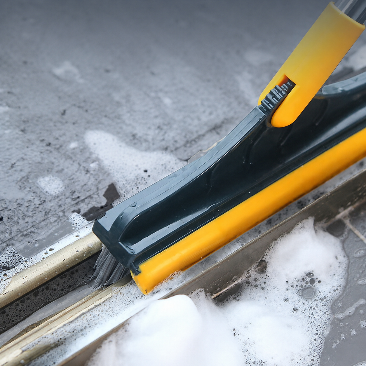V-Shaped Grout Floor Brush with Squeegee for Tile Gaps, Corners & Bathroom Cleaning