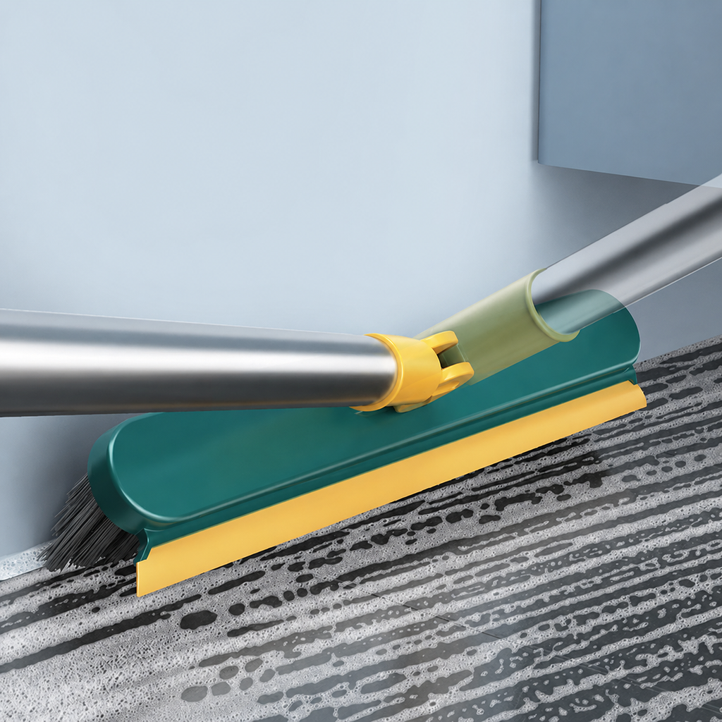 V-Shaped Grout Floor Brush with Squeegee for Tile Gaps, Corners & Bathroom Cleaning