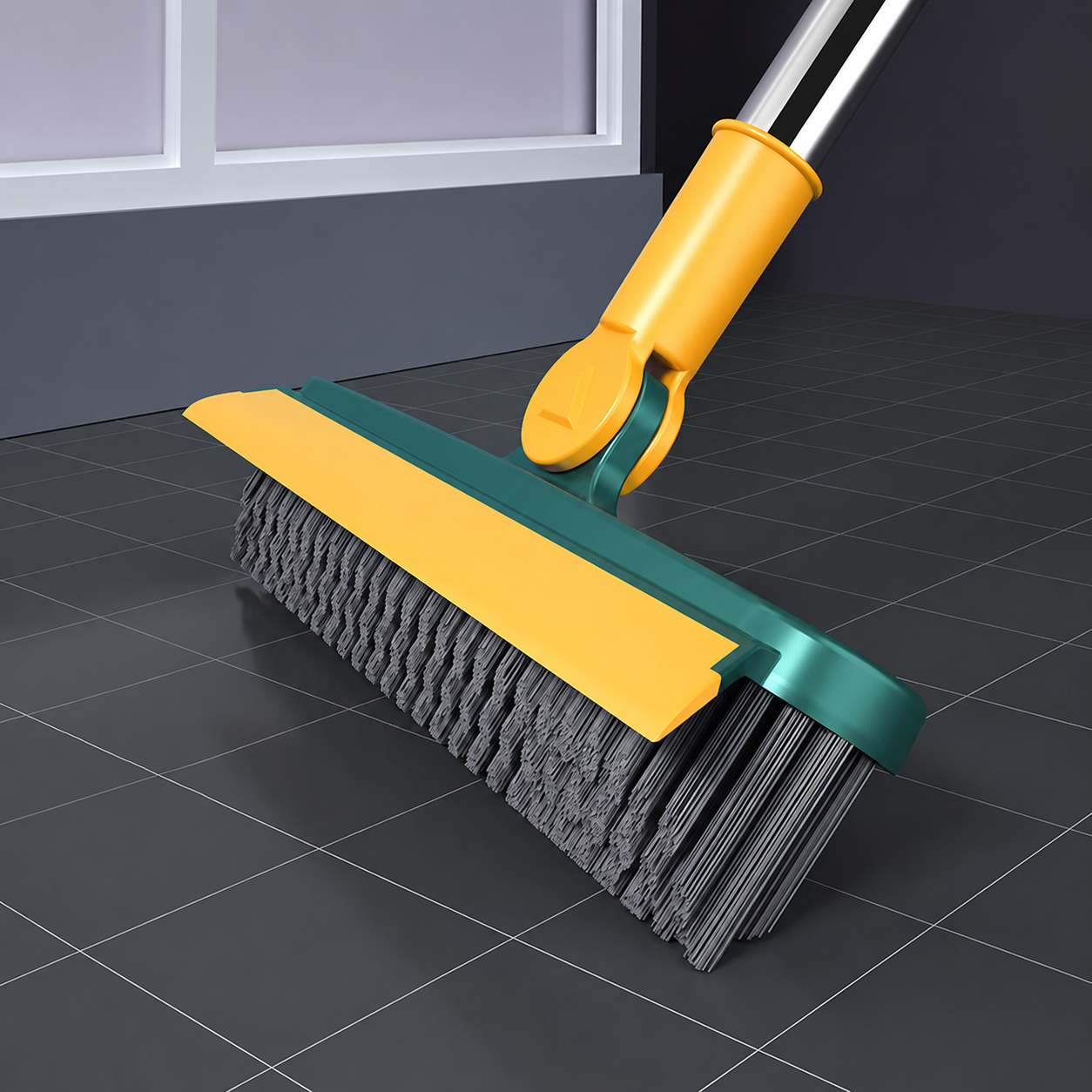 V-Shaped Grout Floor Brush with Squeegee for Tile Gaps, Corners & Bathroom Cleaning