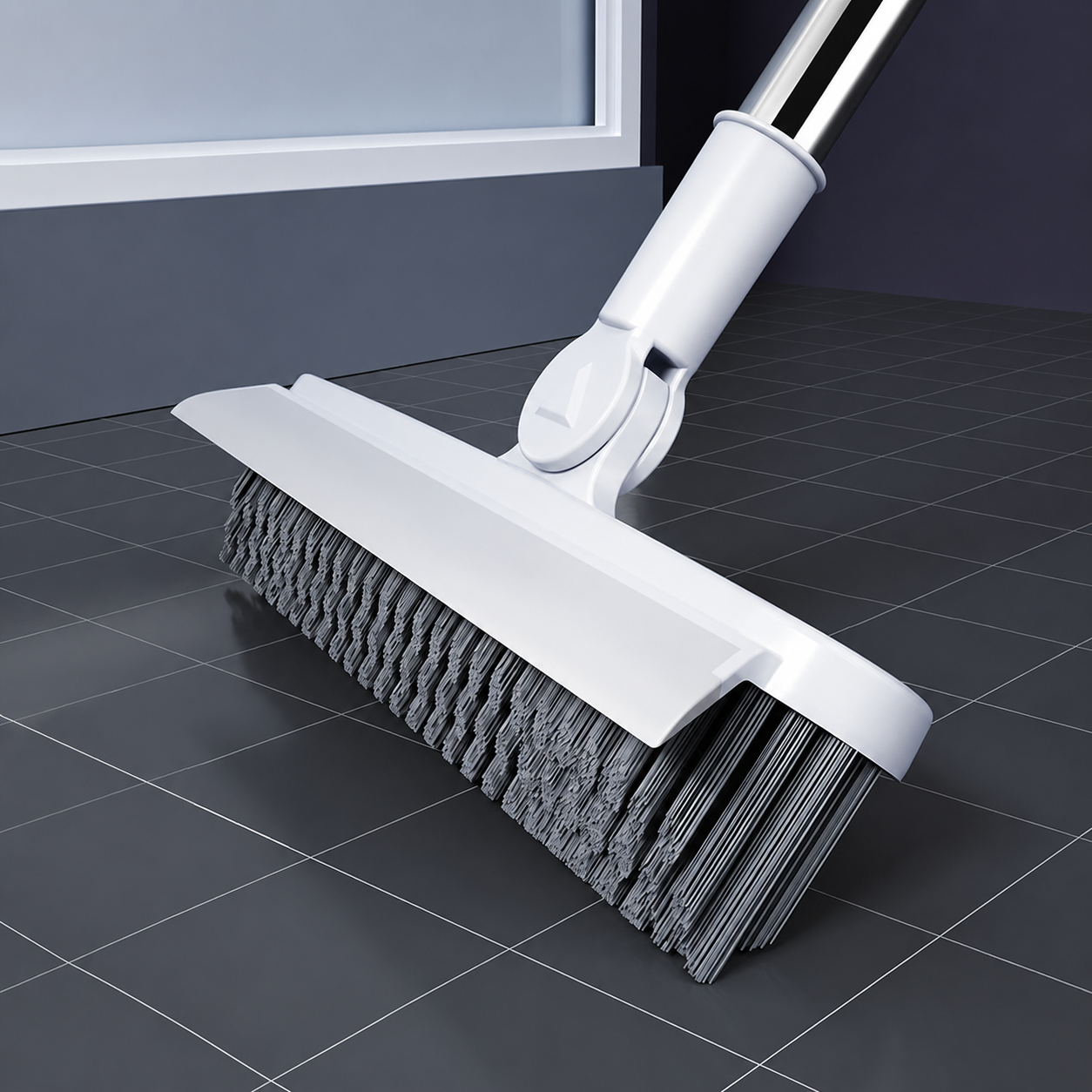 V-Shaped Grout Floor Brush with Squeegee for Tile Gaps, Corners & Bathroom Cleaning