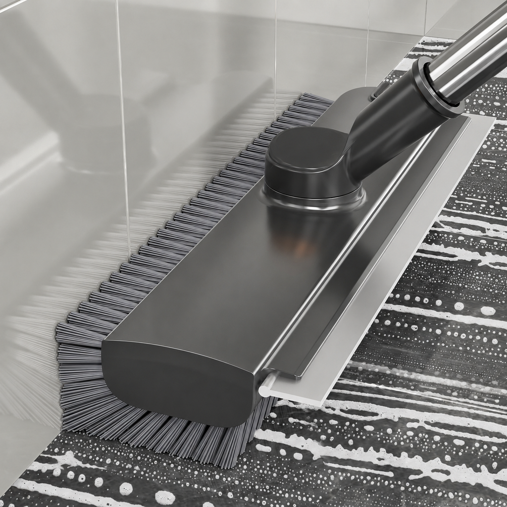 Double-Sided V-Shaped Floor Gap Brush with Squeegee & Extendable Handle