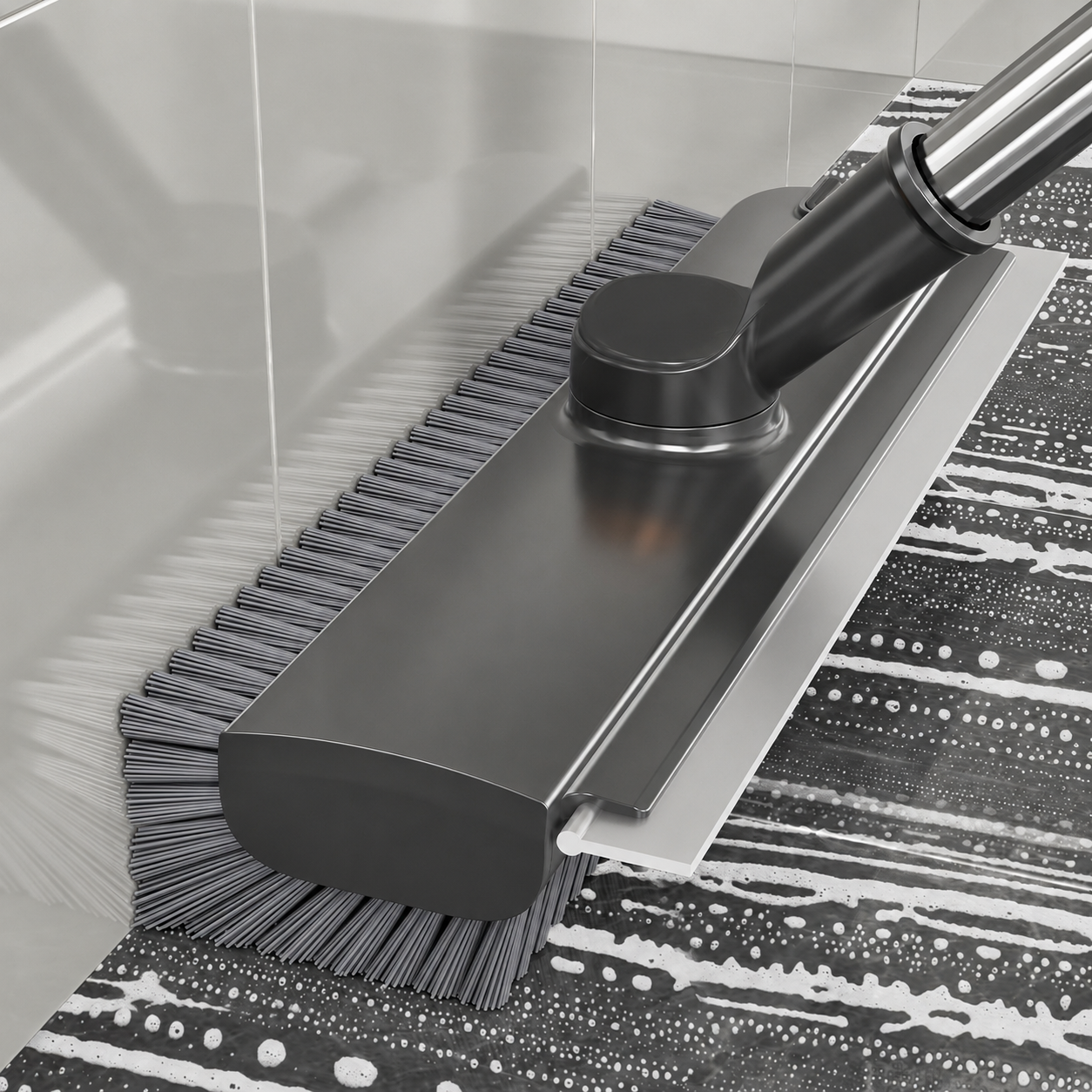 Double-Sided V-Shaped Floor Gap Brush with Squeegee & Extendable Handle