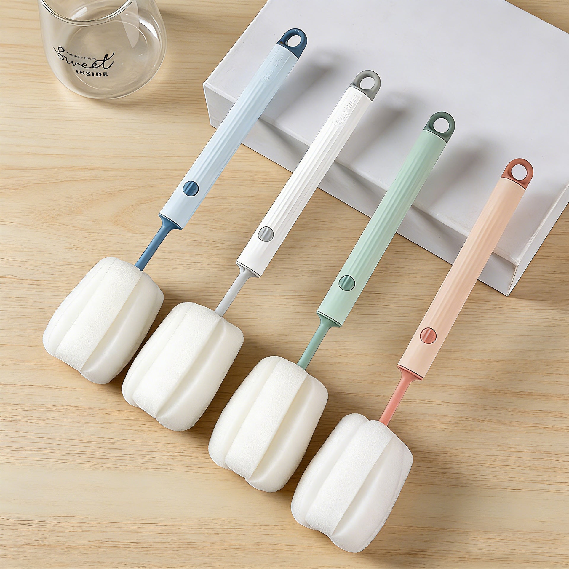 Long Handle Sponge Cup Cleaning Brush with Replaceable Head